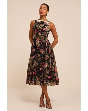 Lulus Jessie Floral Velvet Midi Dress - Natural