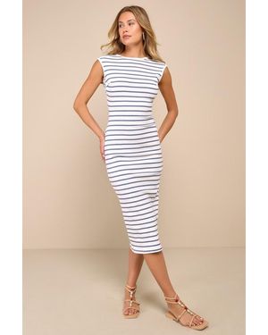Lulus Chic Existence Striped Backless Midi Dress - Natural