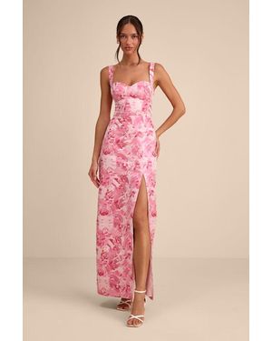 Lulus Demina Floral Jacquard Bustier Maxi Dress - Pink