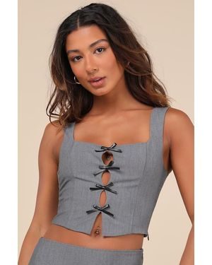 Nia Tate Bow Cutout Top - Grey