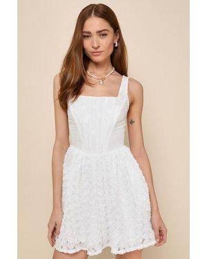 Lulus Gorgeous Bliss Jacquard Rosette Bustier Mini Dress - White