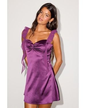 Lulus Marnie Satin Ruffled Slip Mini Dress - Purple