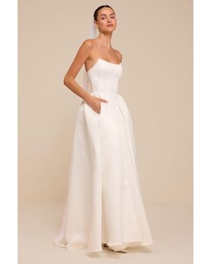 Lulus Jade Satin Bustier Lace-Up Maxi Dress - Natural