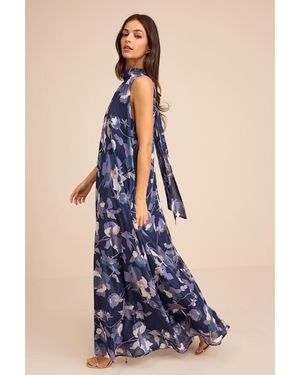 Lulus Sanza Floral Halter Shift Maxi Dress - Blue