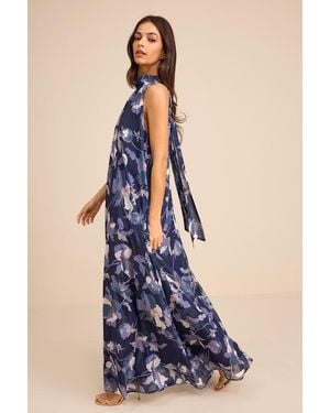 Lulus Sanza Floral Halter Shift Maxi Dress - Blue