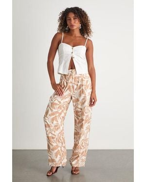 Lulus Rosetta Ivory And Leaf Print Wide-Leg Pants - Natural