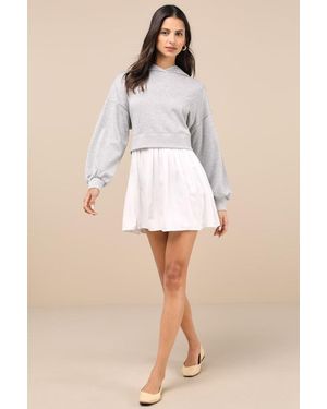 Lulus Serene Sweetness Heather Layered Sweatshirt Mini Dress - Natural