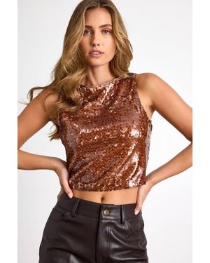 Lulus Chelia Shiny Sequin Cropped Tank Top - Brown