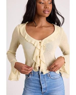 Lulus Casley Ruffled Button-Front Sweater Knit Top - Yellow