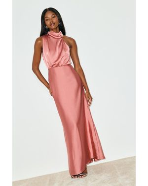 Lulus Distinctive Charm Rose Satin Asymmetrical Maxi Dress - Pink