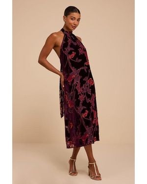 Lulus Viv Floral Velvet Halter Dress - Natural
