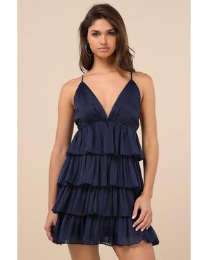 Lulus The Party's Tier Organza Tiered Backless Mini Dress - Blue