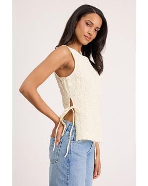 Lulus Bizzy Cream Textured Side-Tie Tank Top - Blue