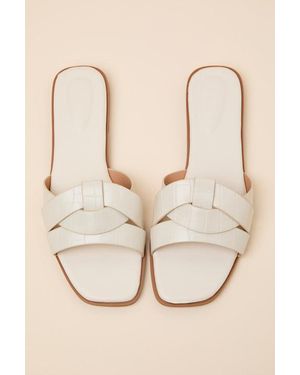 Lulus Dinny Croc-Embossed Slide Sandals - Brown