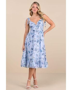 Lulus Lush Loveliness Paisley Tie-Strap Midi Dress - Blue