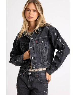 Levi's Shrunken '90S Washed Denim Studded Trucker Jacket - Black
