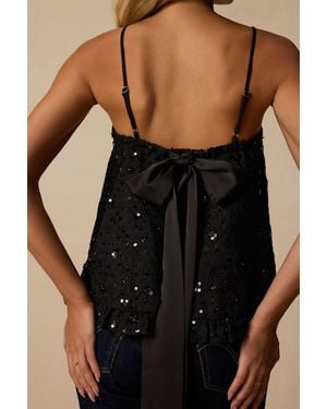 Lulus Junya Sequin Bow Cami Top - Black