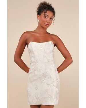 Lulus Enchanting Bombshell Cream Floral Jacquard Strapless Mini Dress - Natural