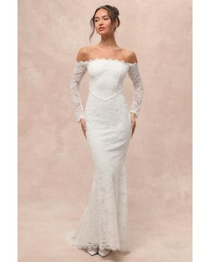 Lulus Beloved Promise Lace Off-The-Shoulder Mermaid Maxi Dress - Natural