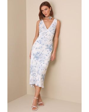 Lulus Picture-Perfect Days Floral Lace V-Neck Midi Dress - Natural