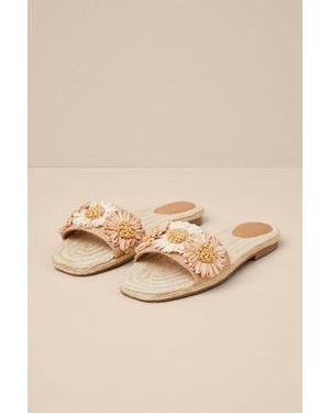 Seychelles Botanical Gardens Vanilla Floral Raffia Slide Sandals - Natural