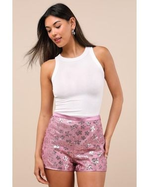 Lulus Sandrea Sequin High-Rise Micro Shorts - Pink