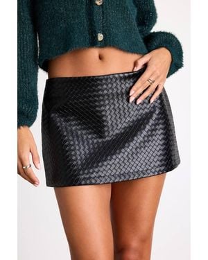 Lulus Aviero Vegan Leather Woven Low-Rise Micro Mini Skirt - Black