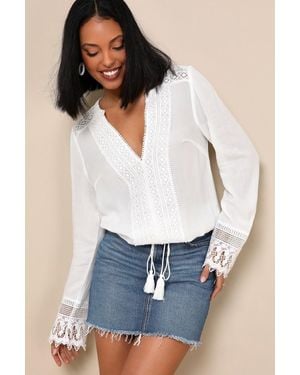 Lulus Bali Daydream Lace Long Sleeve Top - Blue