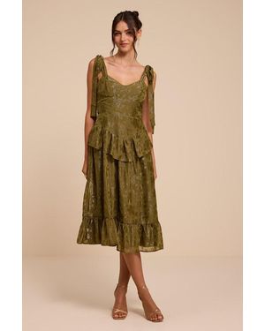 Lulus Elethea Floral Jacquard Tie-Strap Midi Dress - Natural