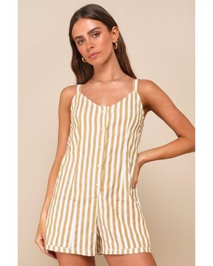 Rhythm Good Times Light Striped Tie-Back Sleeveless Romper - Natural