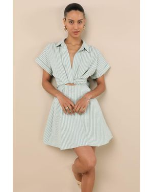 Lulus Breeze By Striped Tie-Back Mini Dress With Pockets - Green