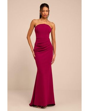 Lulus Laney Dark Strapless Corset Maxi Dress - Red