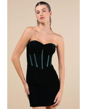 Lulus Poised Favorite Emerald Velvet Bustier Strapless Mini Dress - Black