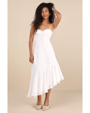 Lulus Andreia Eyelet Bustier Asymmetrical Midi Dress - Natural