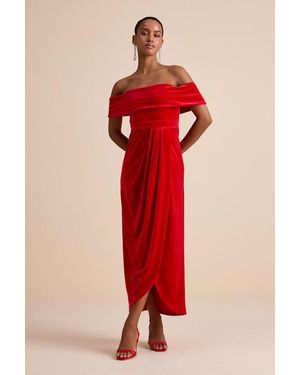 Lulus I'M Enchanted Velvet Off-The-Shoulder Maxi Dress - Red