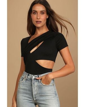 Lulus Making The Cut Short Sleeve Cutout Bodysuit - Black