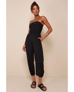 Lulus Flawless Comfort Ruched Strapless Jogger Jumpsuit - Natural
