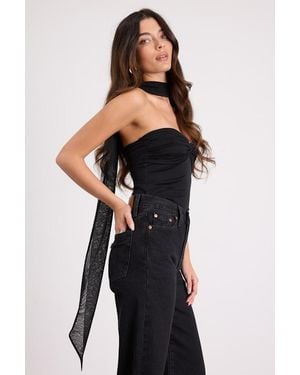 Lulus Genevieve Mesh Sash Scarf Strapless Top - Black