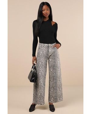 Lulus Wildly Poised Faded Leopard Print Wide-Leg Jeans - Natural