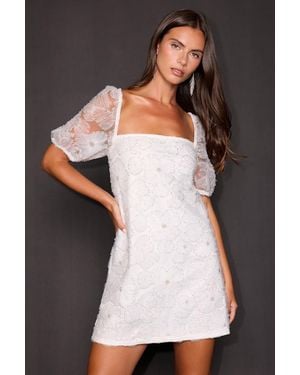 Lulus Mari Floral Puff Sleeve Mini Dress - Black