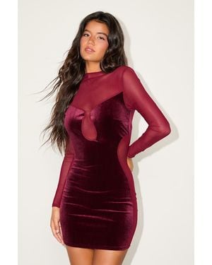 Lulus Irresistible Details Velvet Mesh Long Sleeve Mini Dress - Red