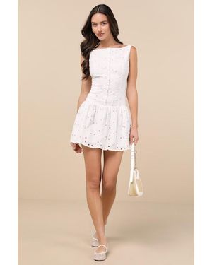 Extro & Vert Aurora Eyelet Embroidered Drop-Waist Mini Dress - Natural