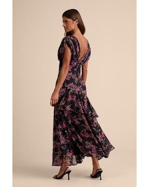 Lulus Wrenna Floral Gathered Tiered Maxi Dress - Black