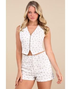 Lulus Hanan Ditsy Floral High-Rise Twill Shorts - White