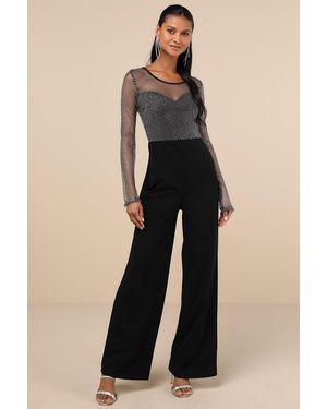 Lulus Beyond Glamorous Fishnet Rhinestone Jumpsuit - Black