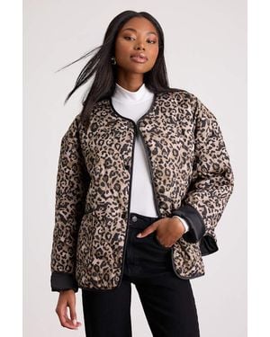 Lulus Lisa Leopard Print Collarless Quilted Jacket - Brown
