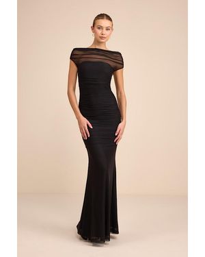 Lulus Sunama Mesh Ruched Mermaid Maxi Dress - Black