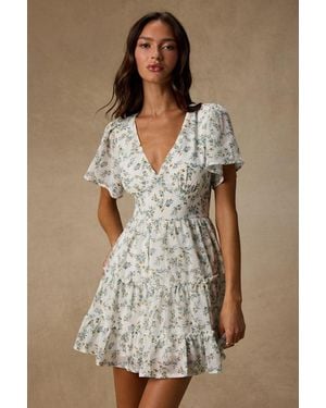 Lulus So True Floral Print Tiered Short Sleeve Mini Dress - White