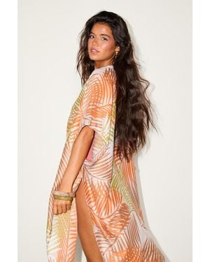 Lulus Gianella Multi Palm Leaf Swim Cover-Up Shawl - Grey