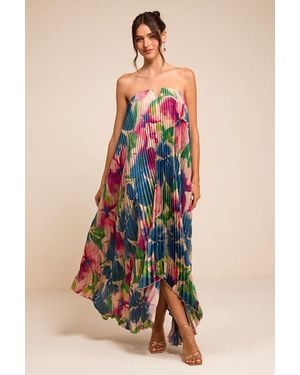 Lulus Daylen Blush Multi Floral Satin Shift Maxi Dress - Blue